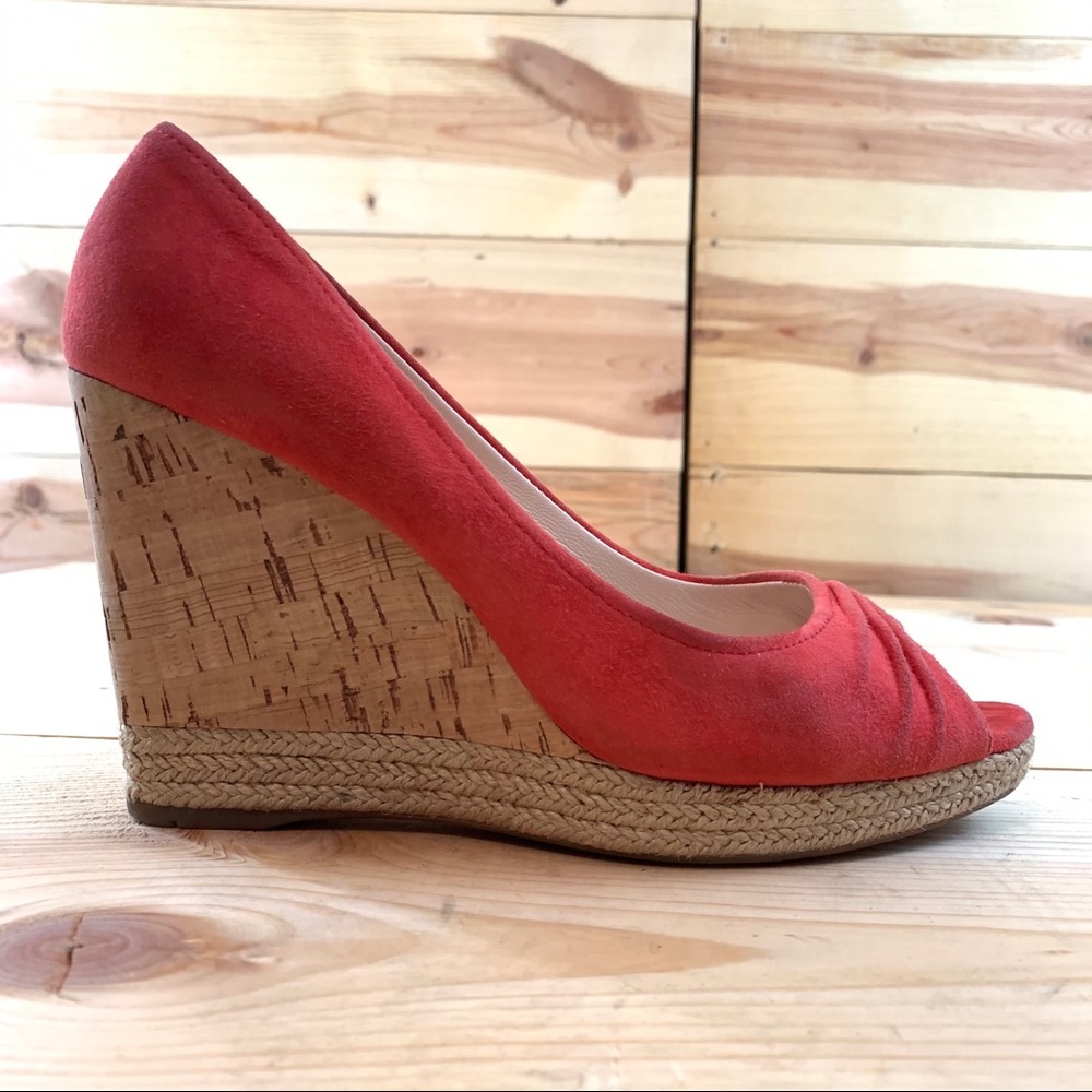 Prada Suede Open Toe Cork Wedge Pumps shoes 38 - Picture 10 of 16